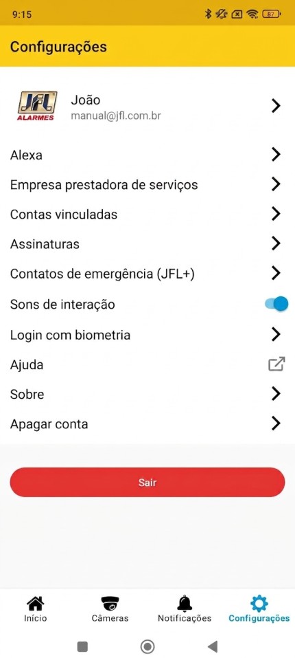 Tela de acesso à opção Siri (JFL+) nas configurações do aplicativo