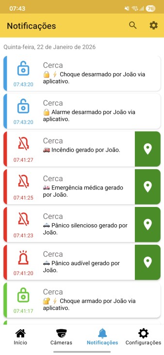 Exemplo da tela de histórico de notificações