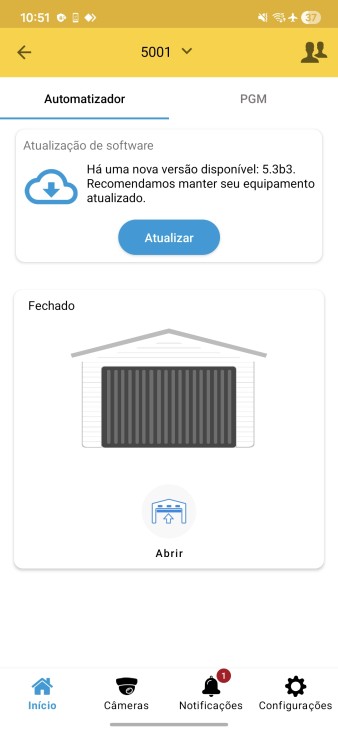 Tela de atualização OTA no aplicativo