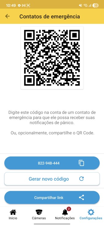 PASSO 3 - Tela de QR Code e código numérico para compartilhamento