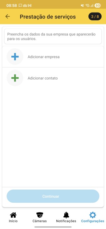Tela de personalização da empresa