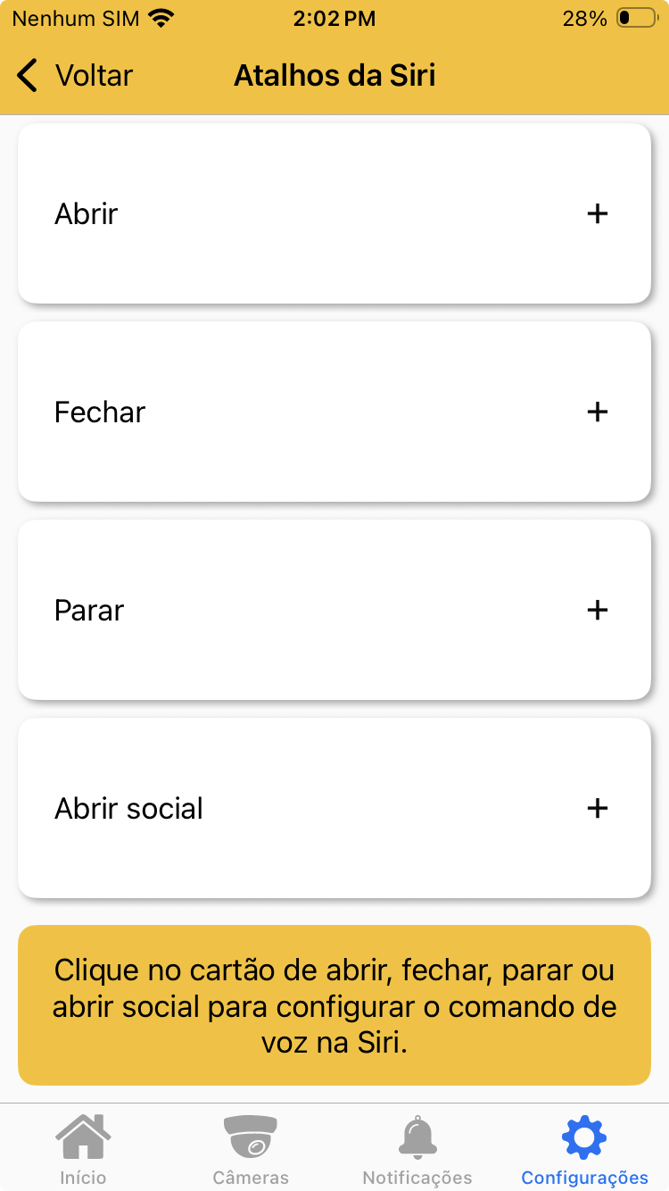 Tela de seleção da ação do comando nos atalhos da Siri