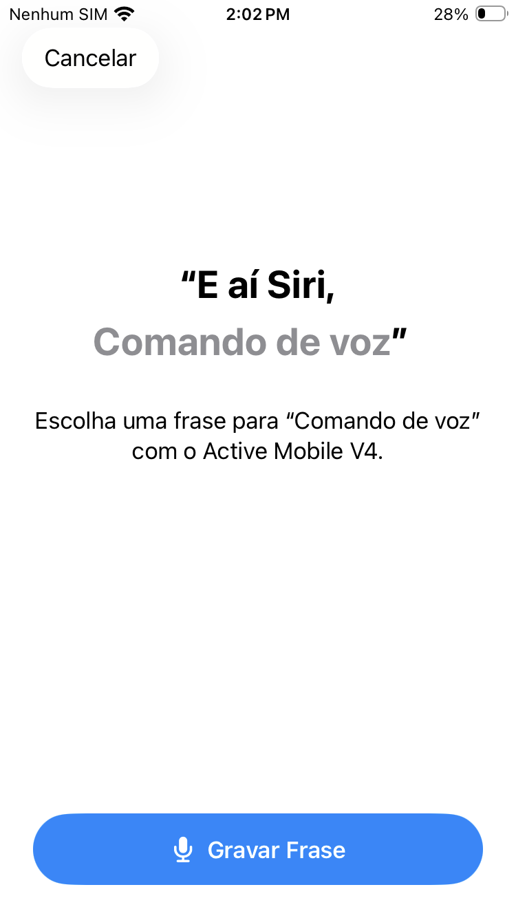 Tela de gravação da frase para o comando de voz