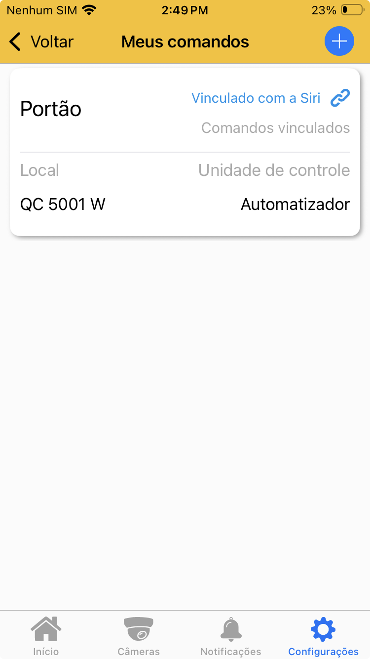 Tela de confirmação do comando de voz cadastrado