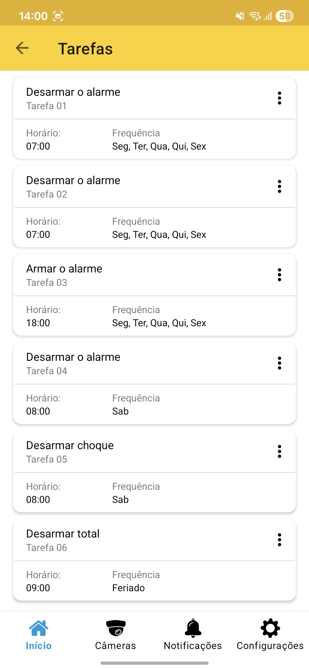 Exemplo de configuração de tarefa agendada