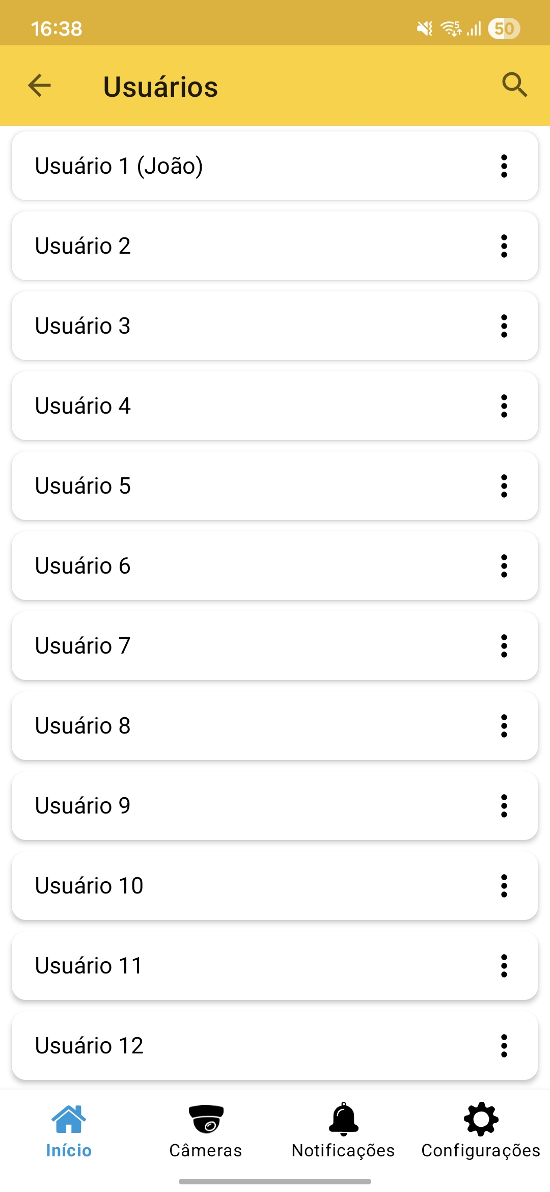 Exemplo da tela de edição e gerenciamento de usuários