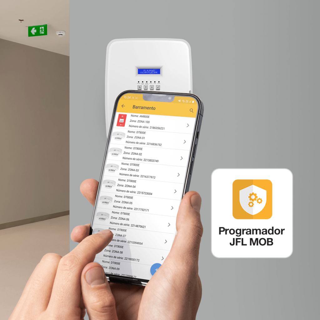 Programação por aplicativo Central de alarme de incêndio Vulcano Plus 100E JFL Alarmes